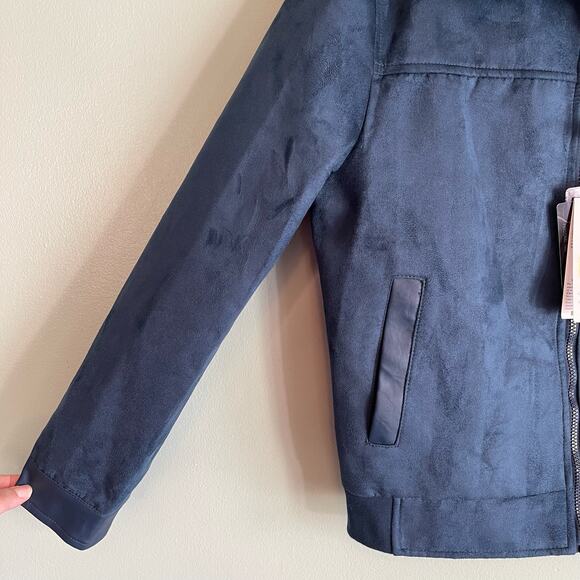 Superlative Fashion SF Italian Luxury Bomber Jacket Mens M Suede Zip Up Blue NWT - Picture 6 of 14
